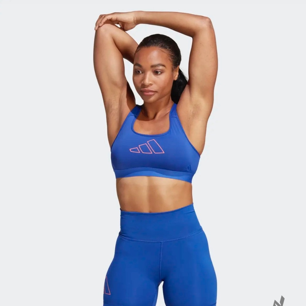 Adidas Women’s “Powerreact Hyperbright Medium-Support Bra” - In Cobalt & Scarlet